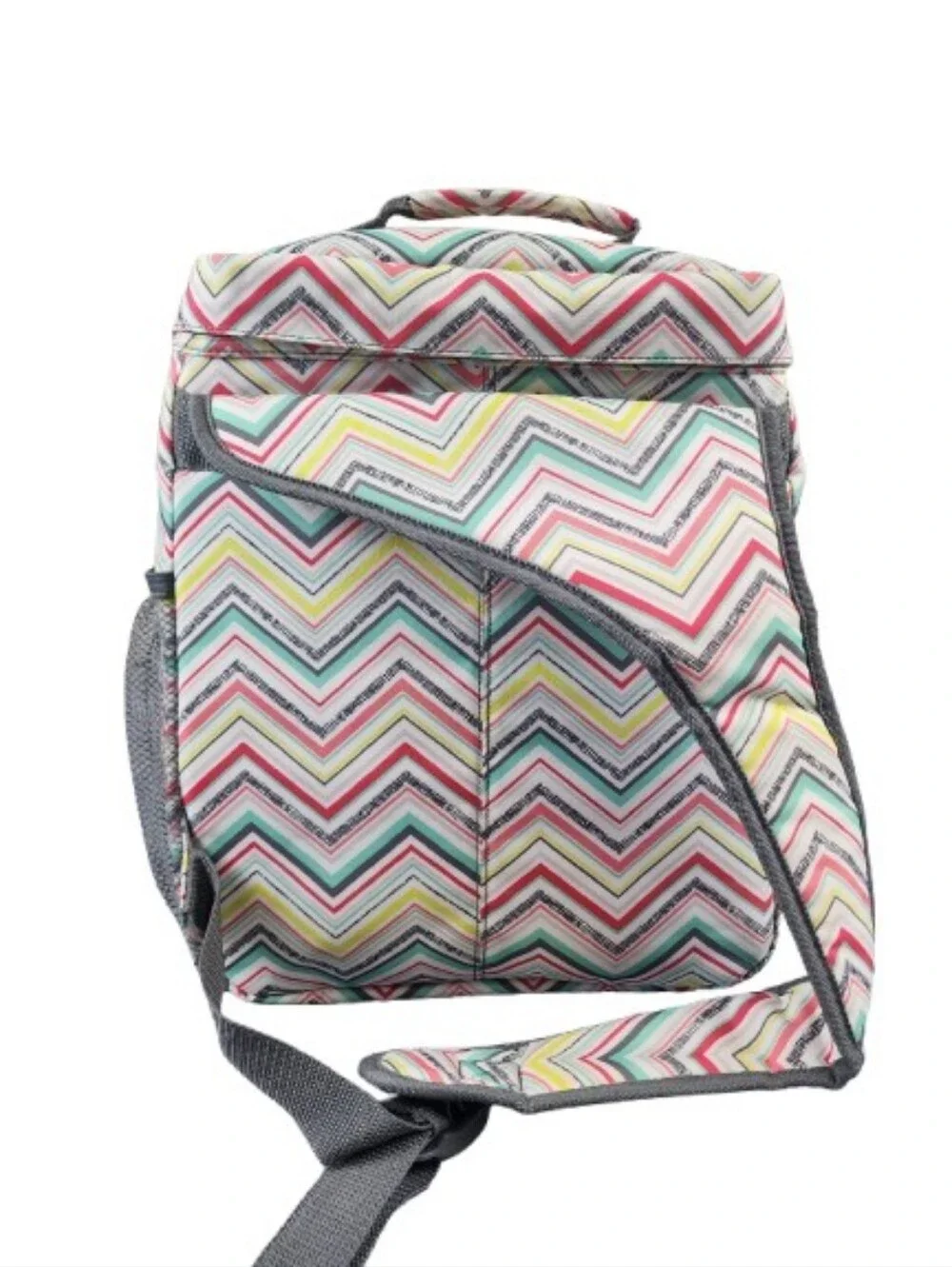 Thirty-One Punch Party Chevron Multicolor Sling Bag Pockets School  18x13x6